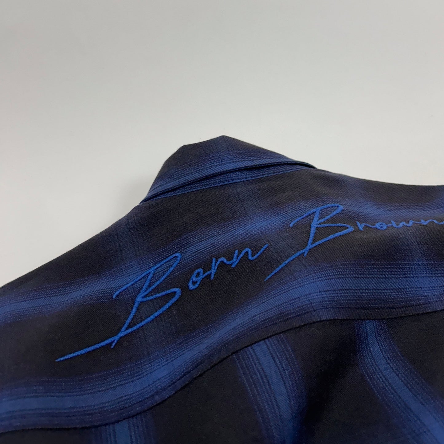 Navy Ombre Check Embroidered Shirt