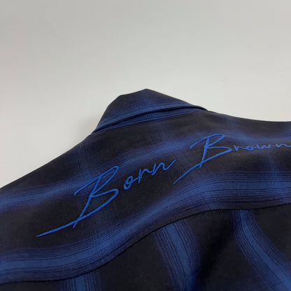 Navy Ombre Check Embroidered Shirt