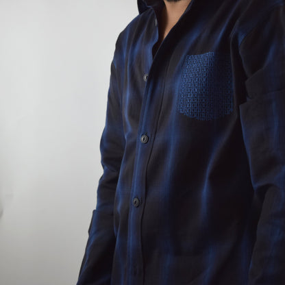 Navy Ombre Check Embroidered Shirt