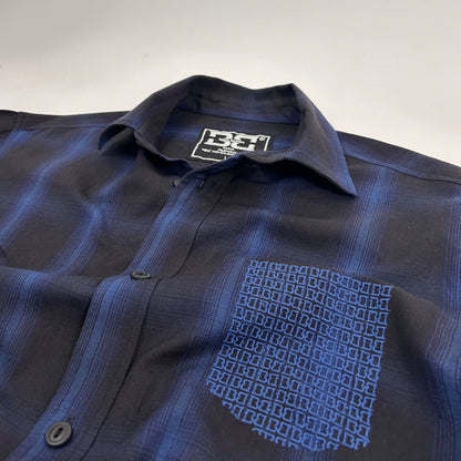 Navy Ombre Check Embroidered Shirt