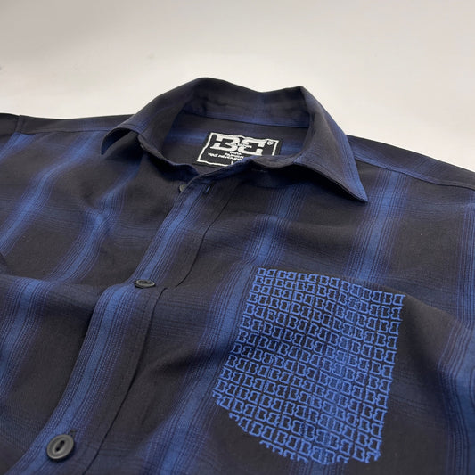 Navy Ombre Check Embroidered Shirt