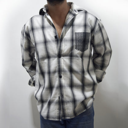 B/W Ombre Check Embroidered Shirt