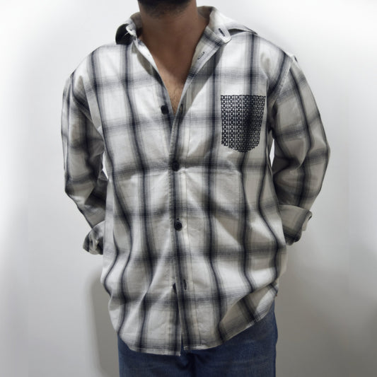 B/W Ombre Check Embroidered Shirt