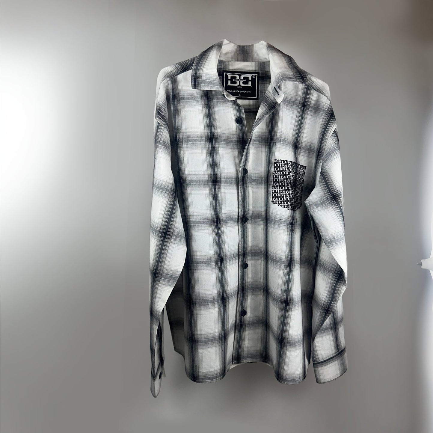B/W Ombre Check Embroidered Shirt