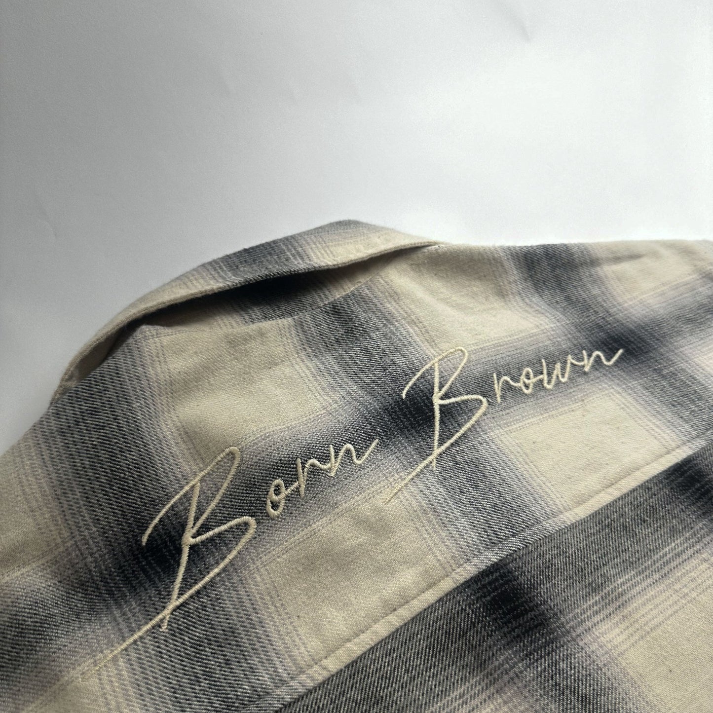 Beige Ombre Check Embroidered Shirt