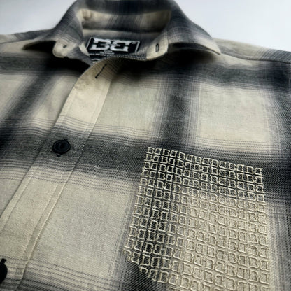 Beige Ombre Check Embroidered Shirt