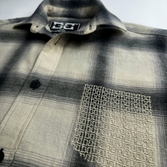 Beige Ombre Check Embroidered Shirt