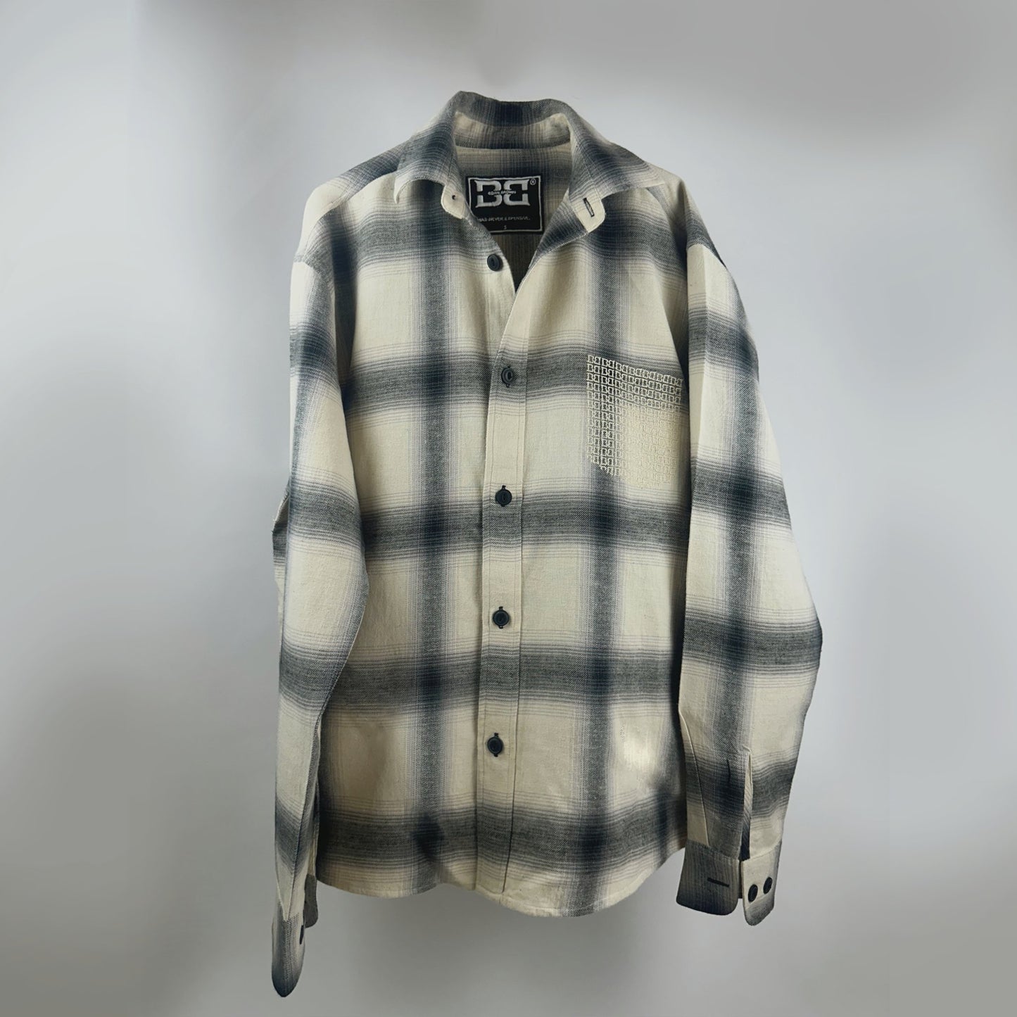 Beige Ombre Check Embroidered Shirt