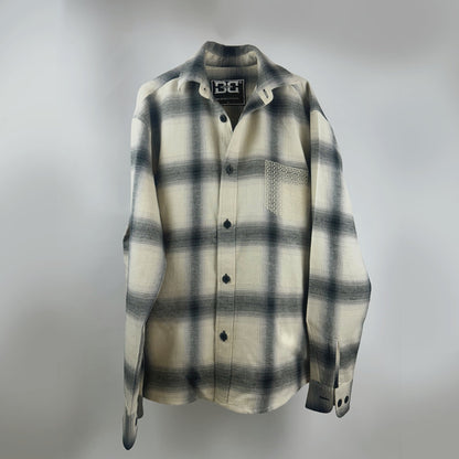 Beige Ombre Check Embroidered Shirt